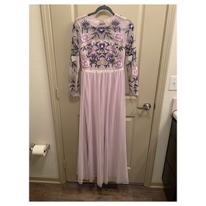 Embroidered Frock and Frill Maxi Dress Tulle